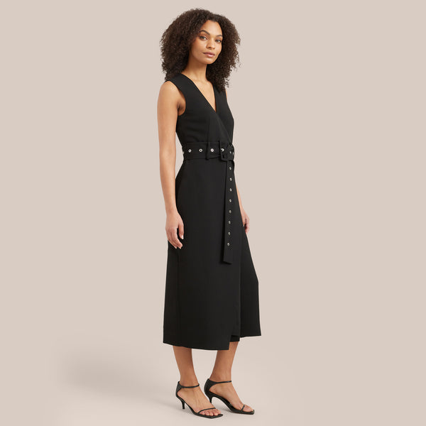 Jisoo Belted VNeck Wrap Midi Dress 